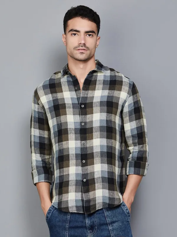LEVIS olive checks cotton shirt for men