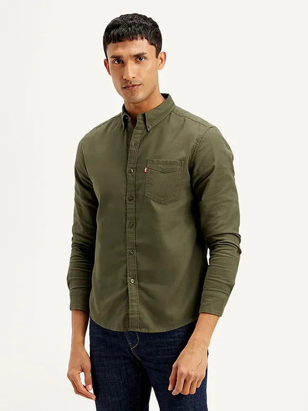 LEVIS olive plain cotton shirt for men