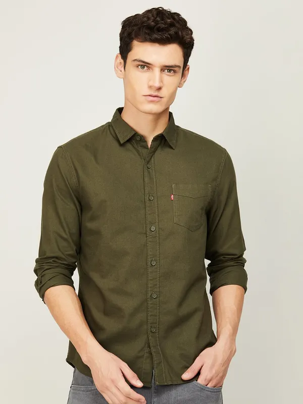 Levis olive plain full sleeve shirt