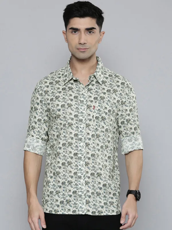 LEVIS olive printed cotton shirt