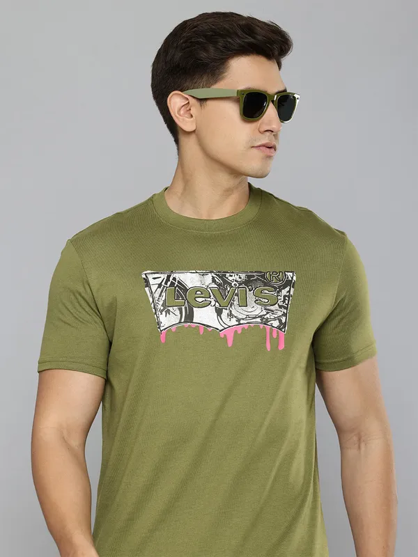 LEVIS olive printed cotton t-shirt