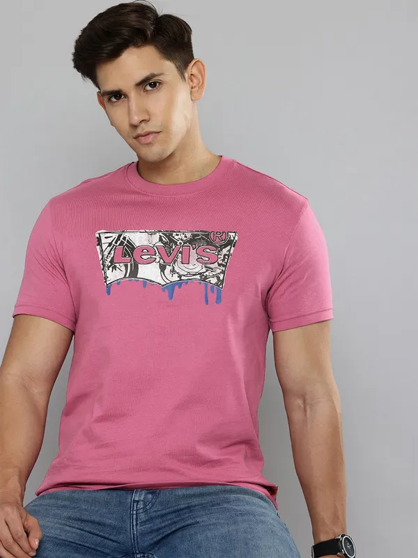 LEVIS pink cotton printed t-shirt