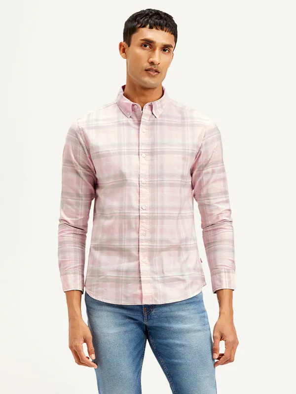 LEVIS pink slim fit checkered shirt for men