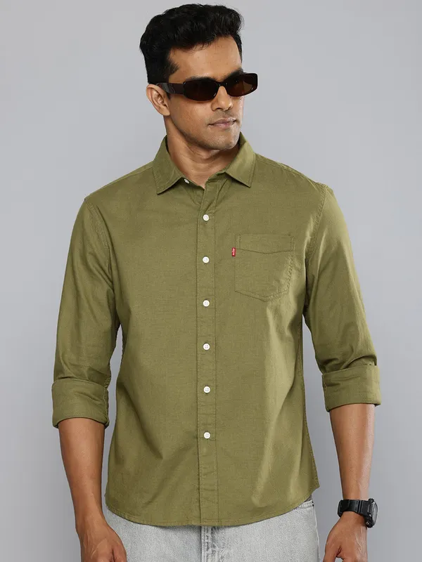 LEVIS plain cotton olive shirt for men
