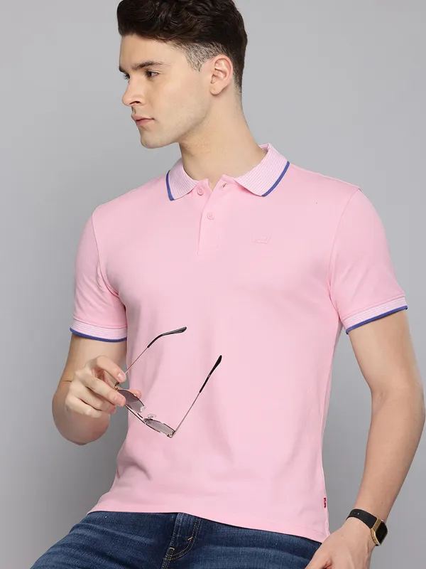 LEVIS plain pink cotton slim fit t-shirt