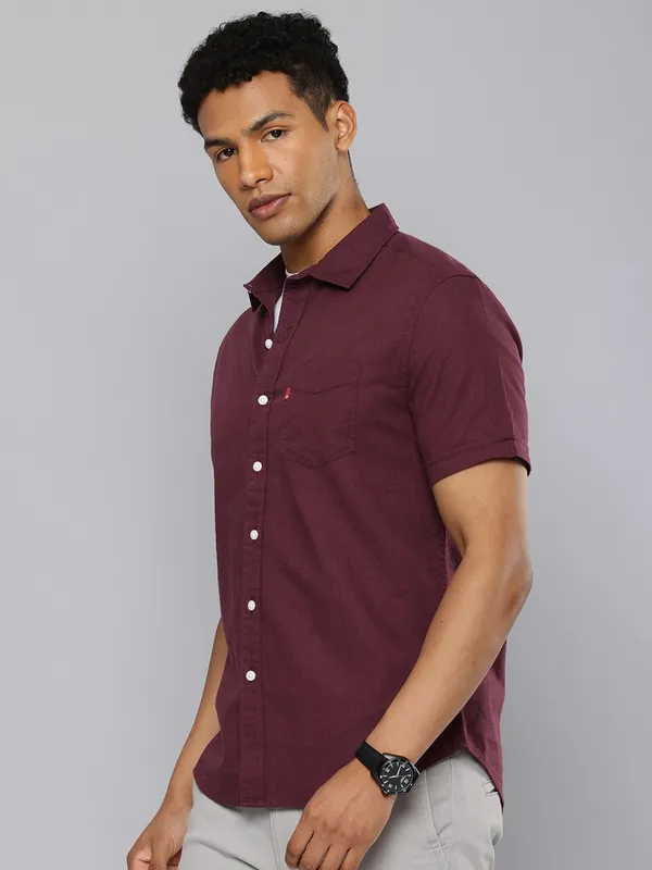 LEVIS plain wine cotton shirt