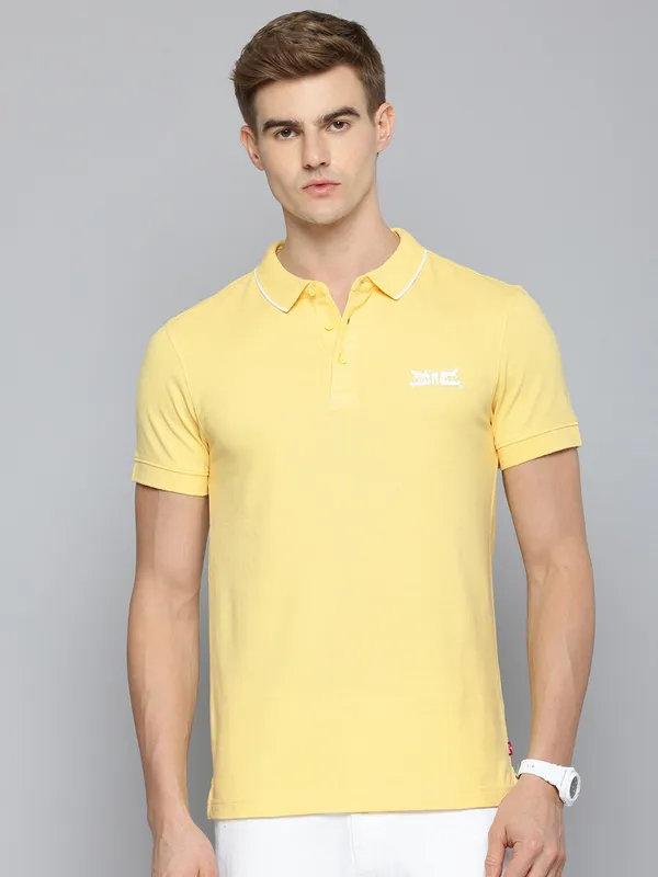LEVIS plain yellow cotton slim fit t-shirt