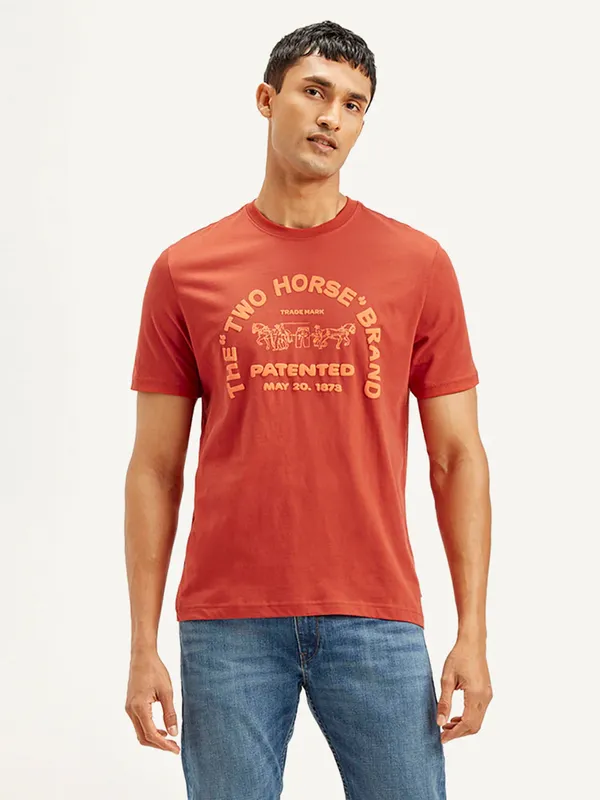 LEVIS printed bright red cotton t-shirt for men