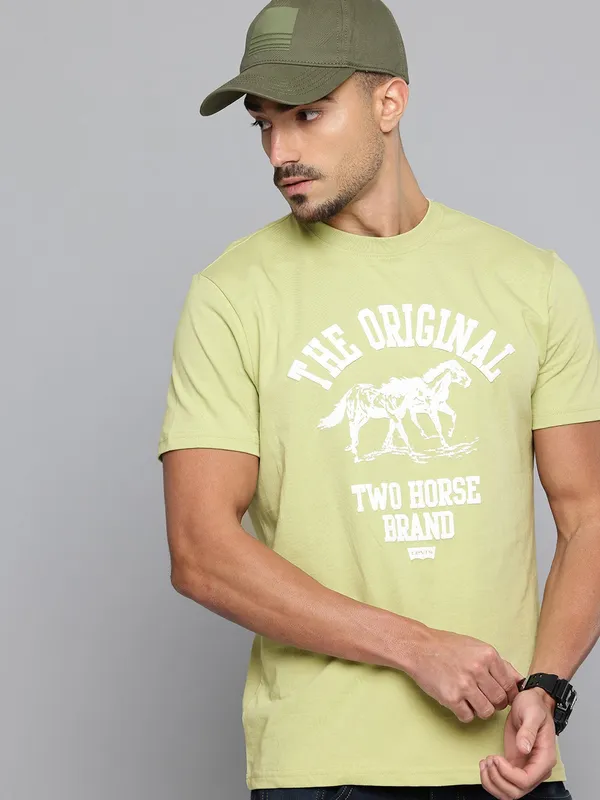 LEVIS printed green cotton slim fit mens t-shirt