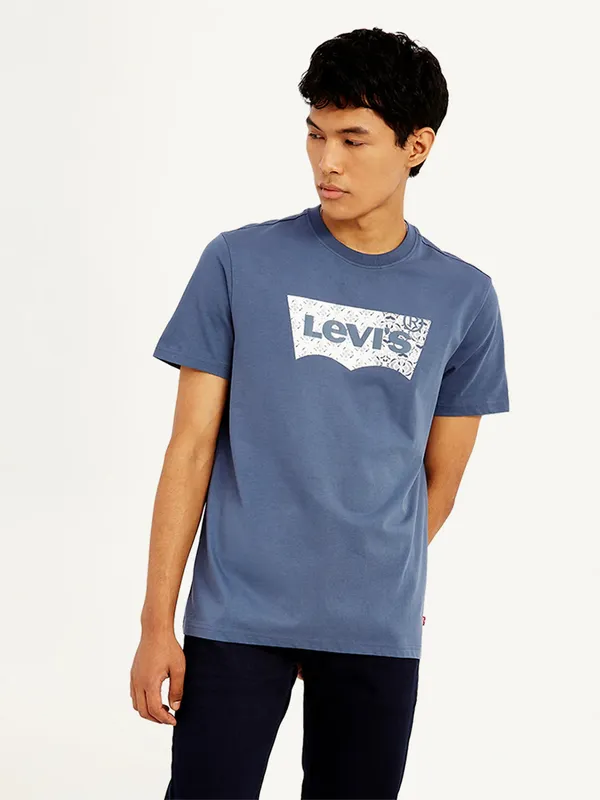 LEVIS printed powder blue cotton slim fit t-shirt