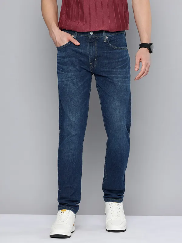 LEVIS solid blue 512 slim taper fit denim jeans for men