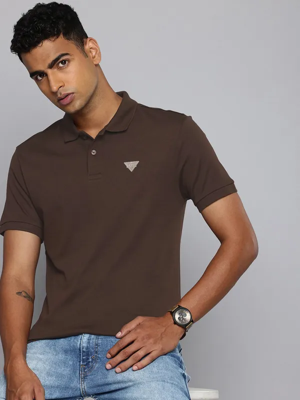 LEVIS solid brown cotton polo t-shirt