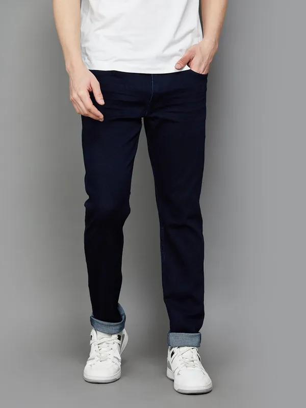 LEVIS solid dark navy slim taper fit jeans for men