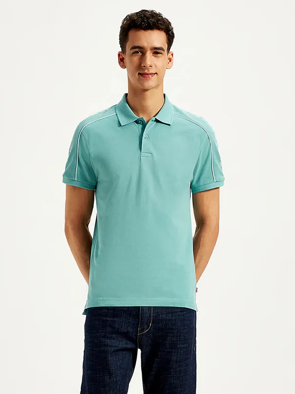 LEVIS solid mint blue slim fit polo t-shirt