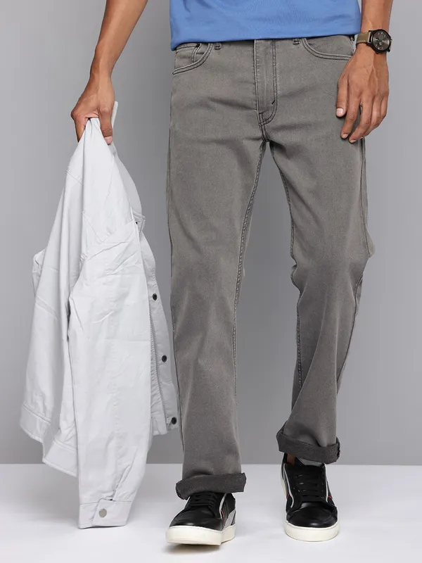 LEVIS solid stone grey 513 straight fit denim jeans