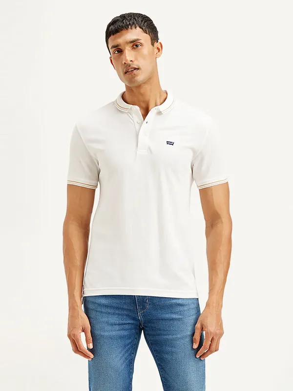 LEVIS solid white slim fit cotton polo t-shirt