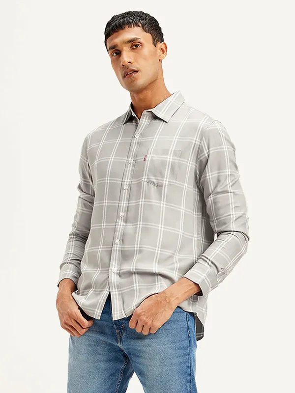 LEVIS stone grey slim fit flannel shirt
