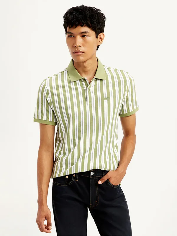 LEVIS striped light olive slim fit polo t-shirt