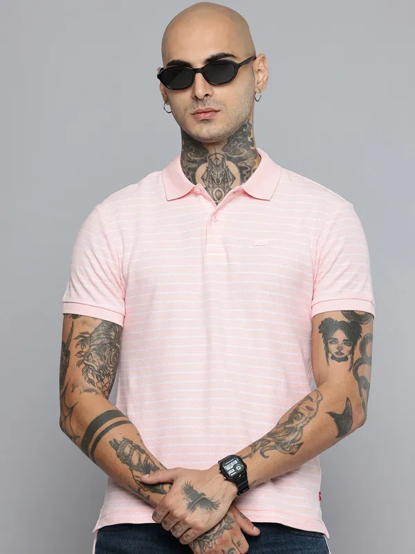 LEVIS striped pink cotton slim fit mens t-shirt