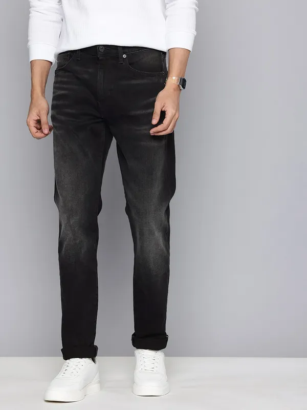 LEVIS washed charcoal black tapered fit denim