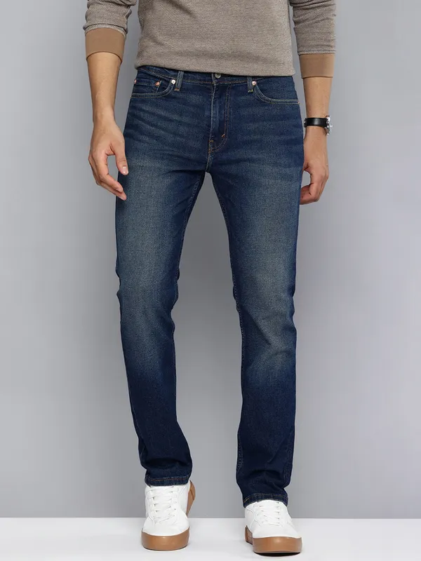 LEVIS washed dark blue denim slim fit jeans