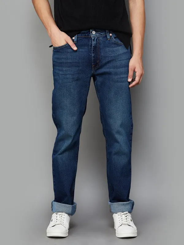 LEVIS washed dark blue slim fit denim for men