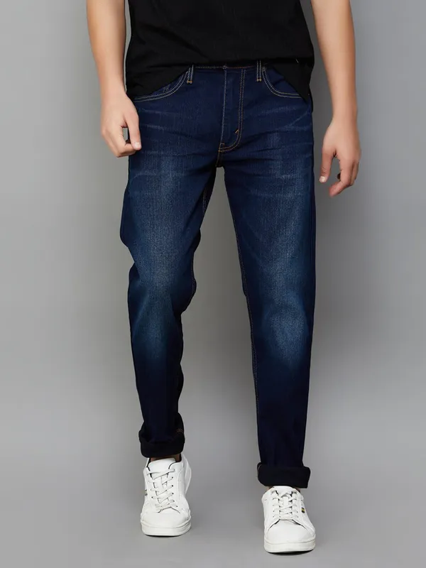 LEVIS washed dark blue slim taper fit denim