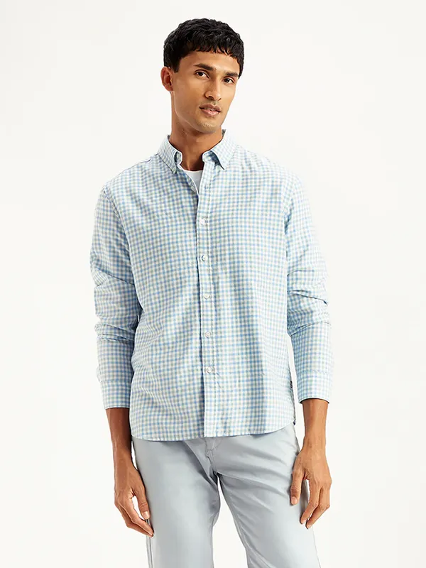 LEVIS white and sky check print in cotton shirt for men