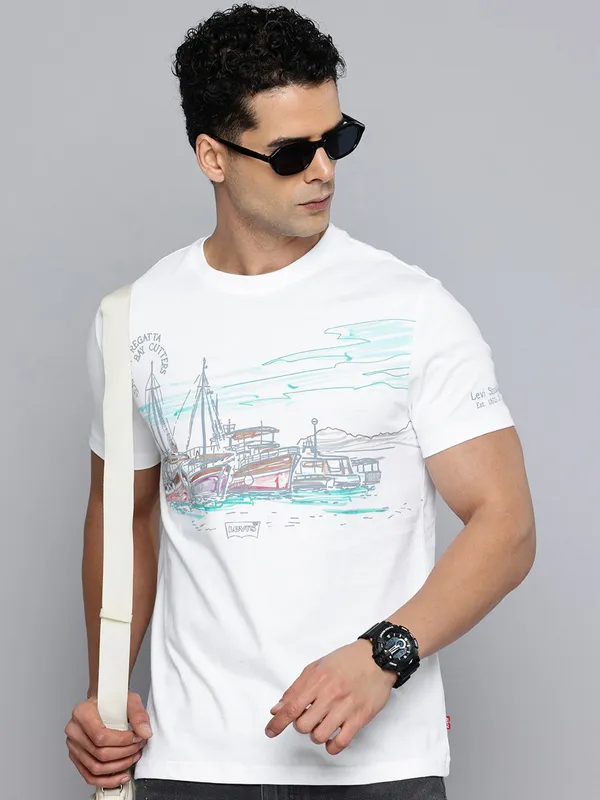 LEVIS white printed cotton slim fit t-shirt