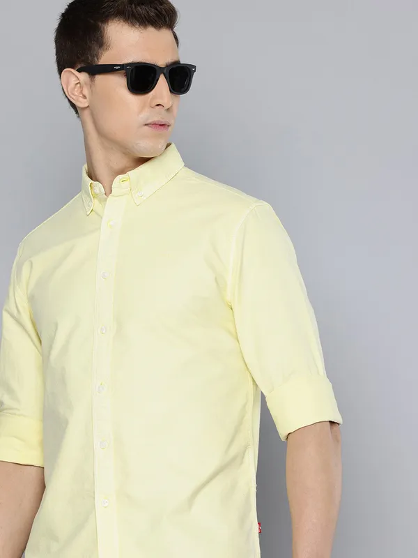 LEVIS yellow plain cotton shirt for mens