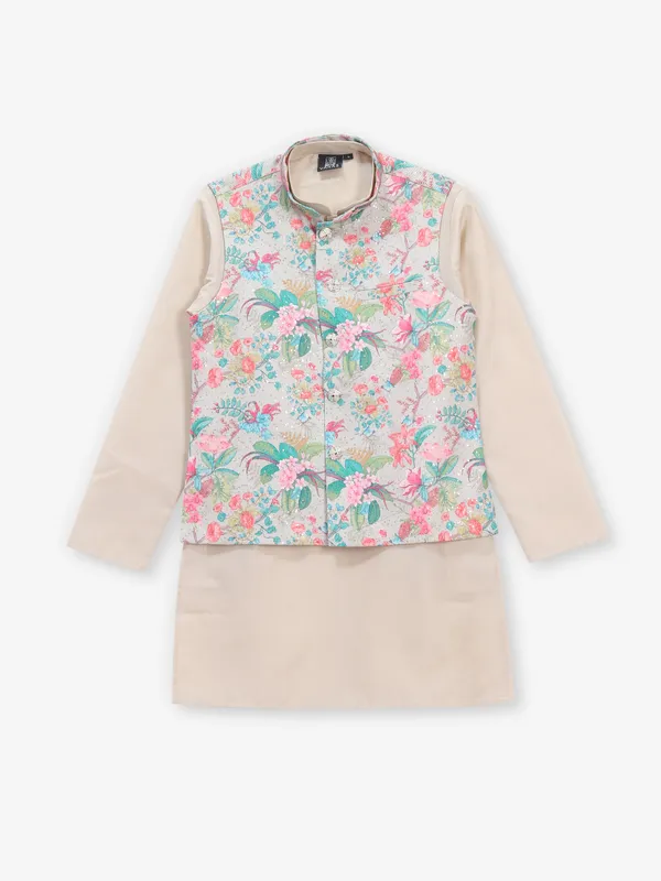 Light beige tradional cotton silk boys waistcoat for boys