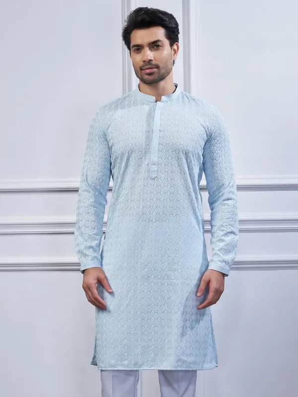 Light blue cotton kurta suit for festive wear