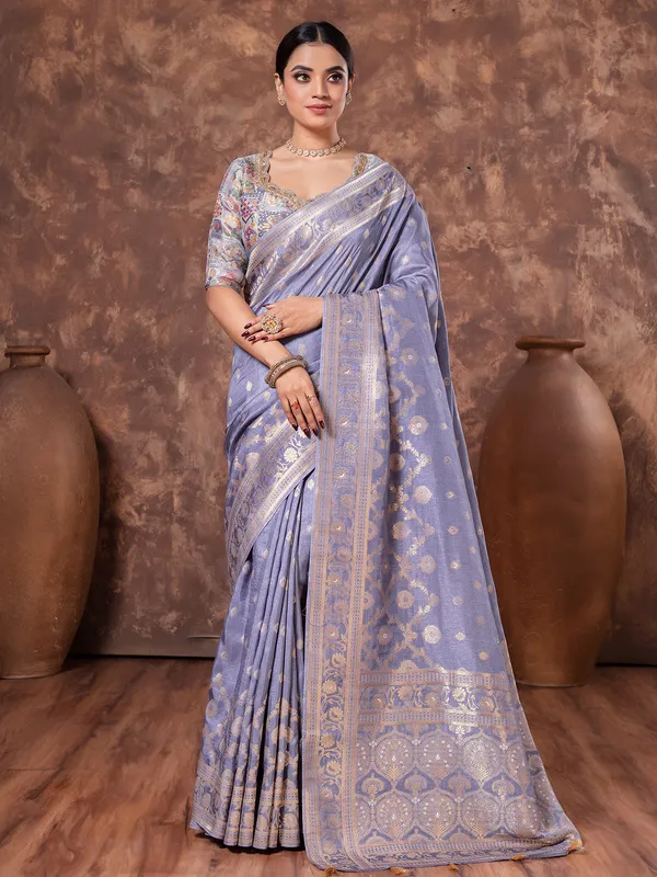 Light blue dola silk saree with ready made blouse