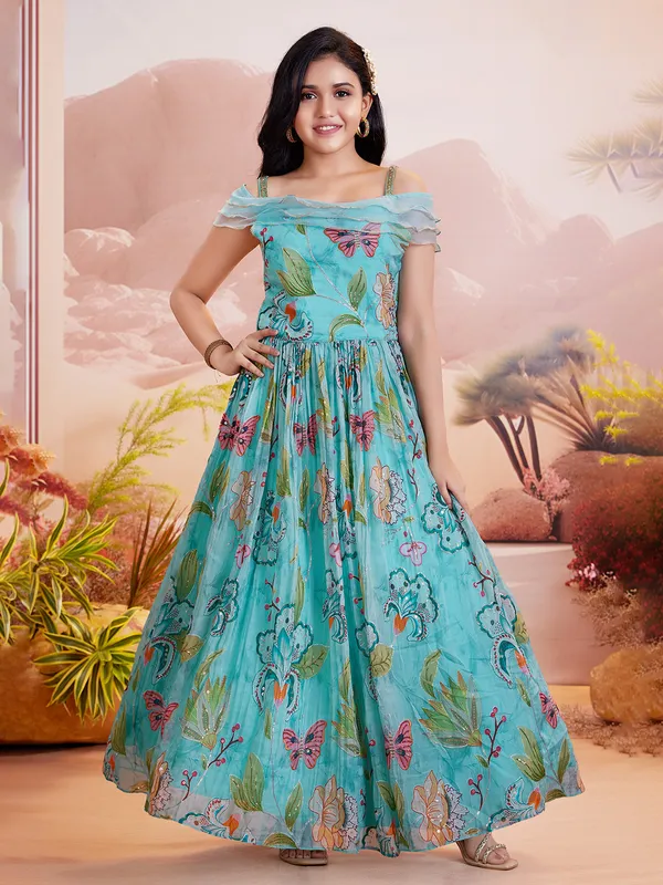 Light blue georgette gown for girls