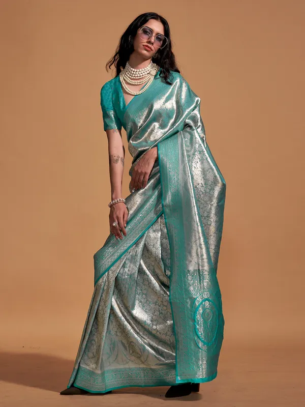 Light blue kanjivaram silk saree