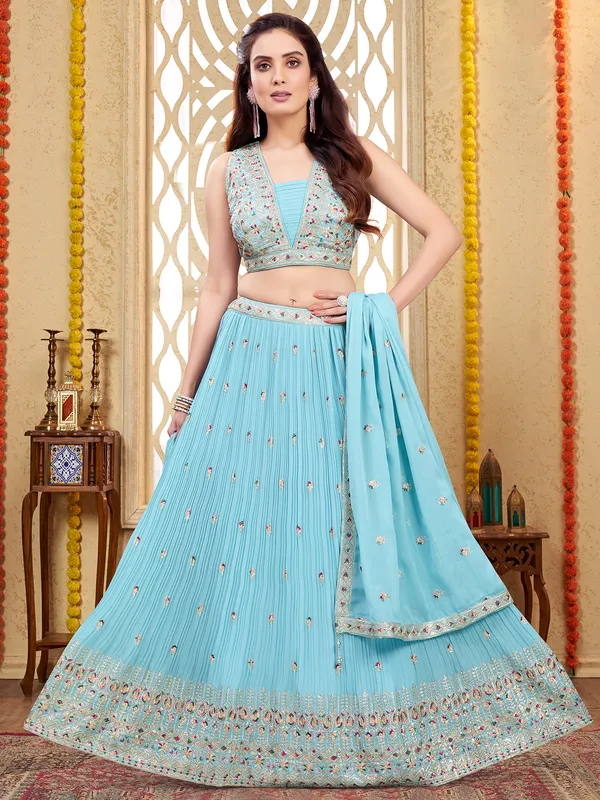 Light blue lehenga choli in soft georgette