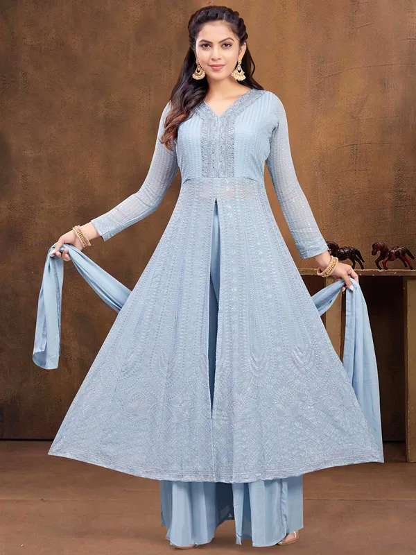 Light blue palazzo salwar suit in georgette