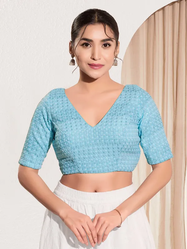 Light blue polyester ready made blouse