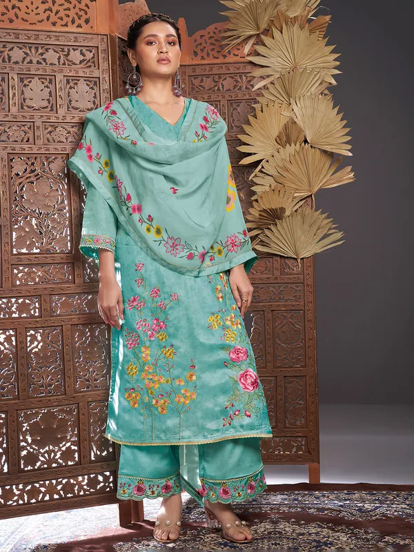 Light blue silk palazzo suit for women