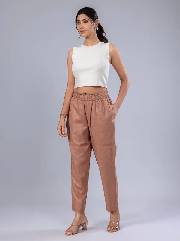 Light brown casual wear linen pant for women