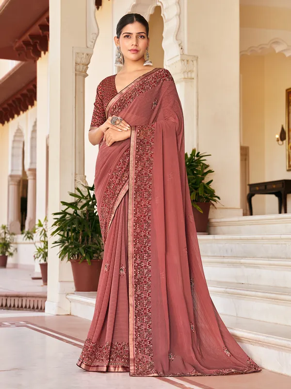 Light brown georgette saree