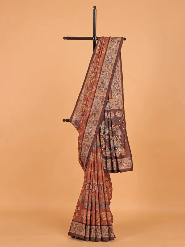 Light brown semi silk printed saree