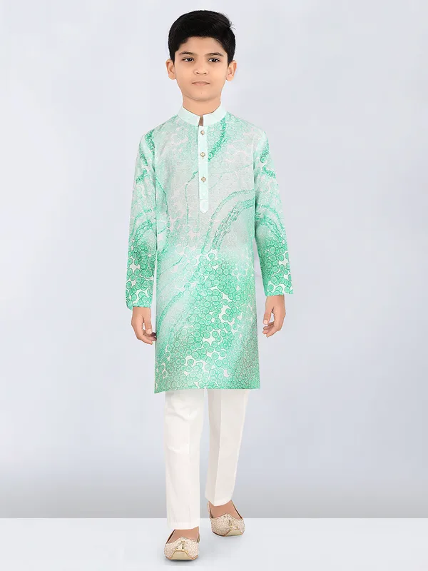 Light green cotton kurta suit for festival for boys