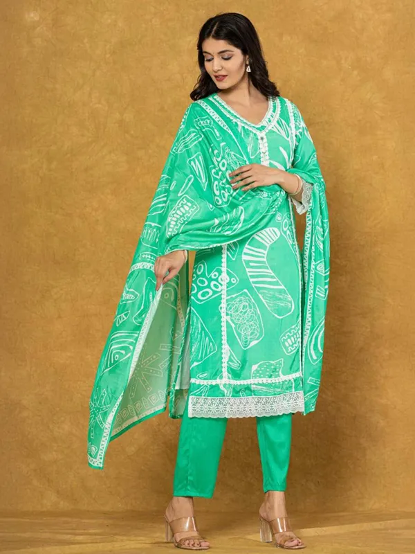 Light green cotton silk kurti set for women