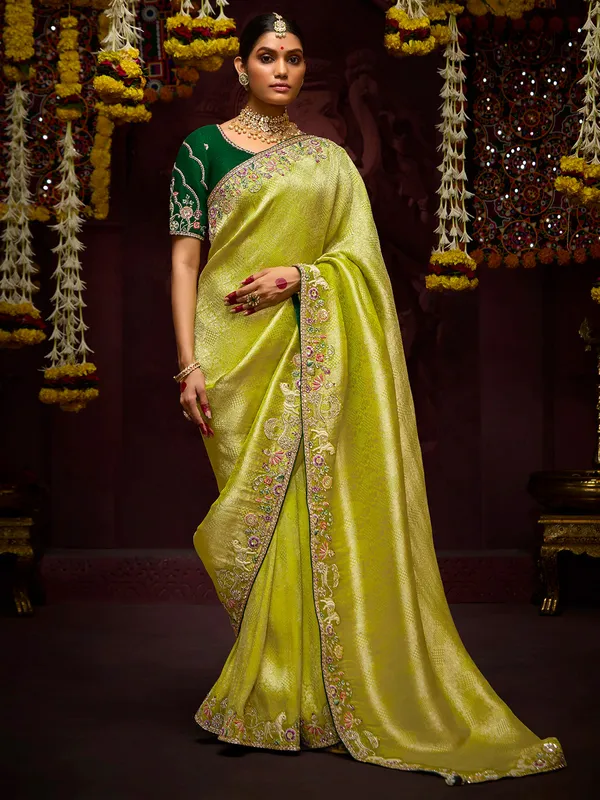 Light green embroidery saree