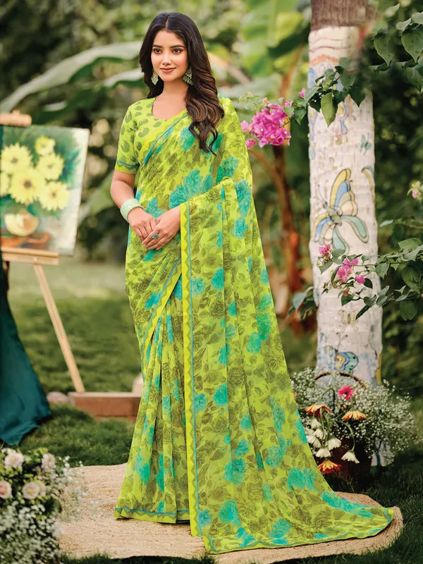 Light green georgette saree for casual