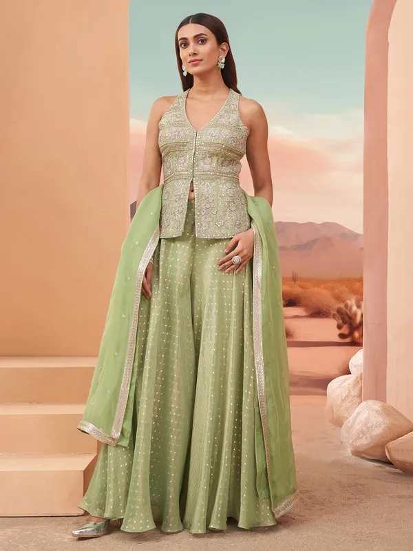 Light green gorgeous silk palazzo salwar suit