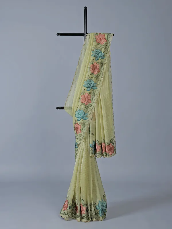 Light green organza saree for women