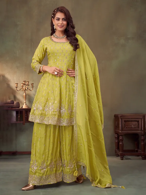 Light green pakistani palazzo suit in silk
