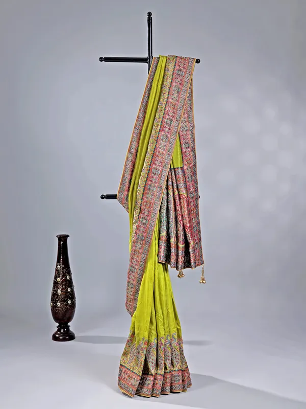 Light green pashmina silk saree for wedding